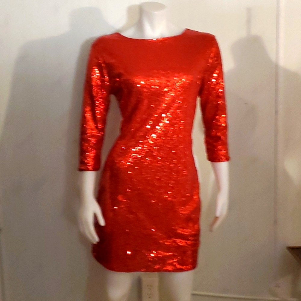 Red sequin midi dress